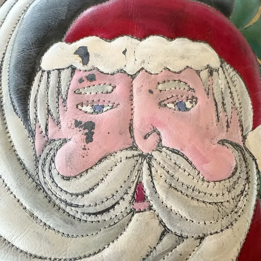 Hand‎ Painted Leather Suede Santa Throw Pillow 12” Christmas